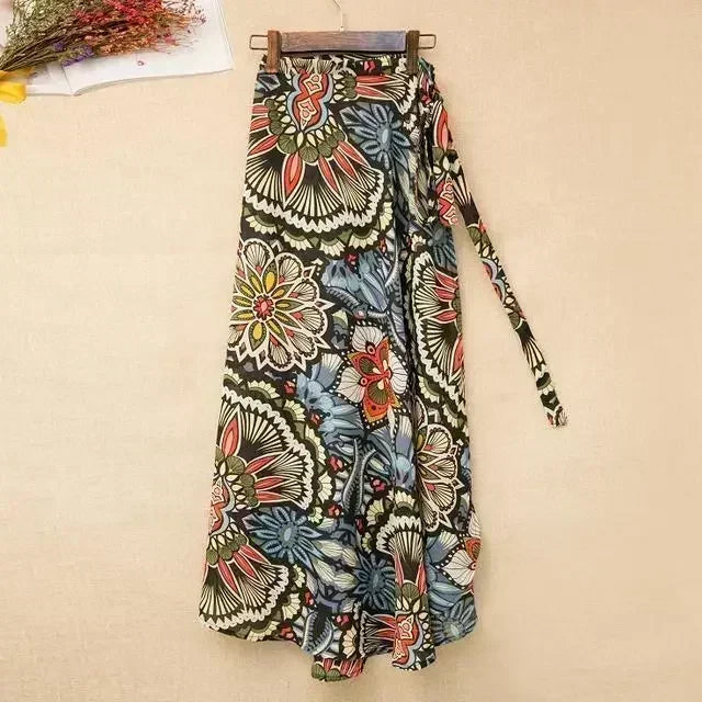 Fashion Chiffon Women Floral Print Skirt Side Tie One Piece Beach Skirts Summer High Waist Wrap Flower Long Skirt With Slit 2026