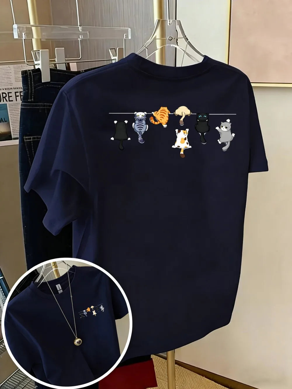Cartoons Cats Prints T-Shirts Summer Womens Cotton T Shirts Basic O-Neck Oversized Short Sleeve Tops Casual Street Woman Clothes