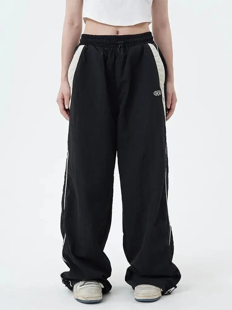Retro Side Stripe Bowknot Wide Leg Pants Women High Waist Casual Sports Trousers Harajuku Cargo Pants Streetwear Hip Hop Joggers