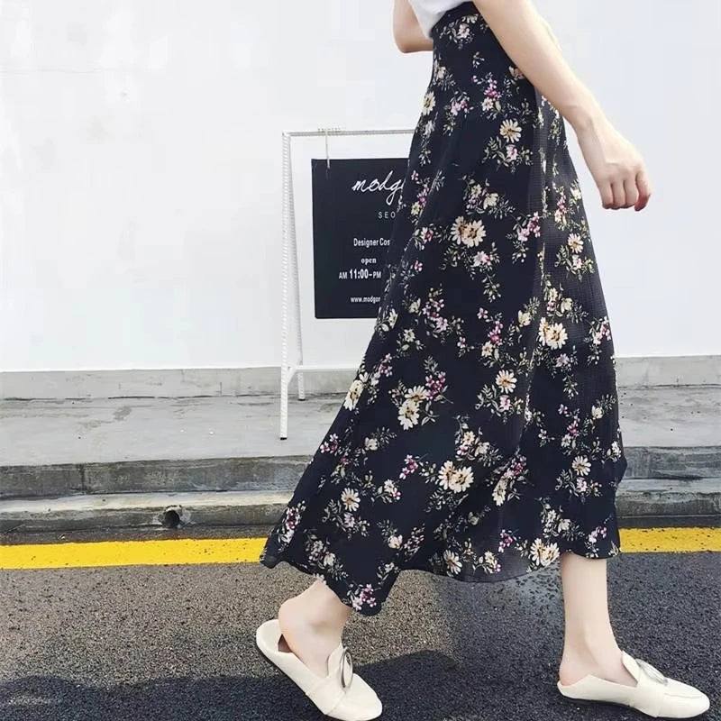 Fashion Chiffon Women Floral Print Skirt Side Tie One Piece Beach Skirts Summer High Waist Wrap Flower Long Skirt With Slit 2026