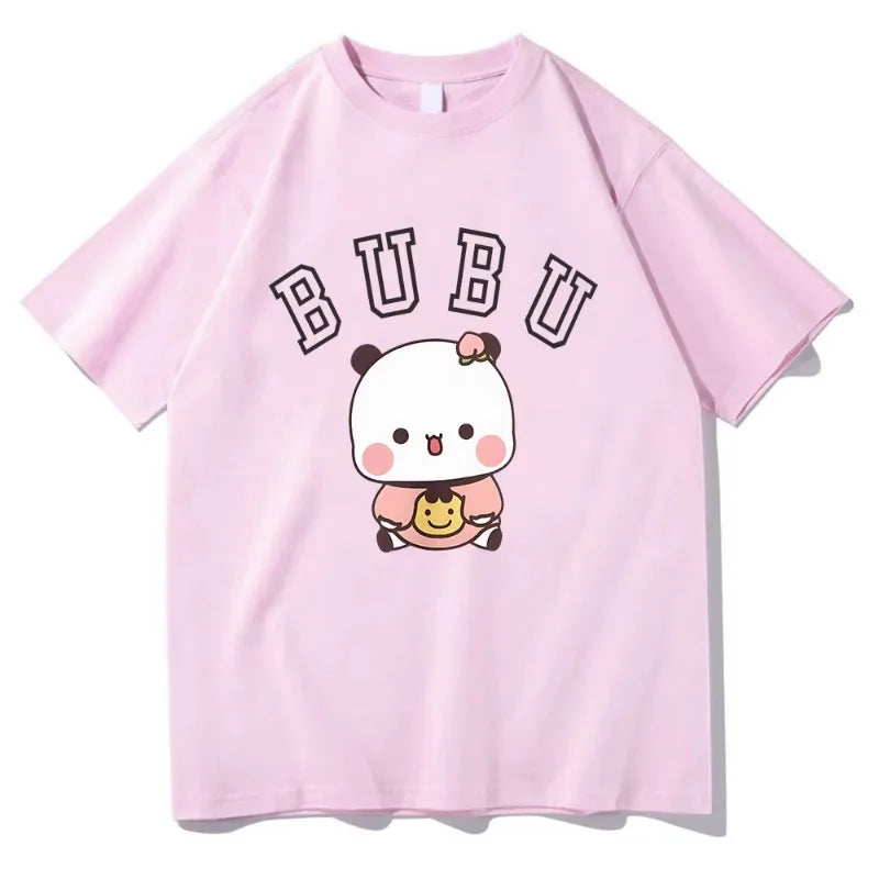 Kawaii Bubu Dudu Panda Bear T-shirts Short Sleeve Summer Women/Men Tee-shirt Cartoon Graphic Printing Tshirts Casual Girls Tees