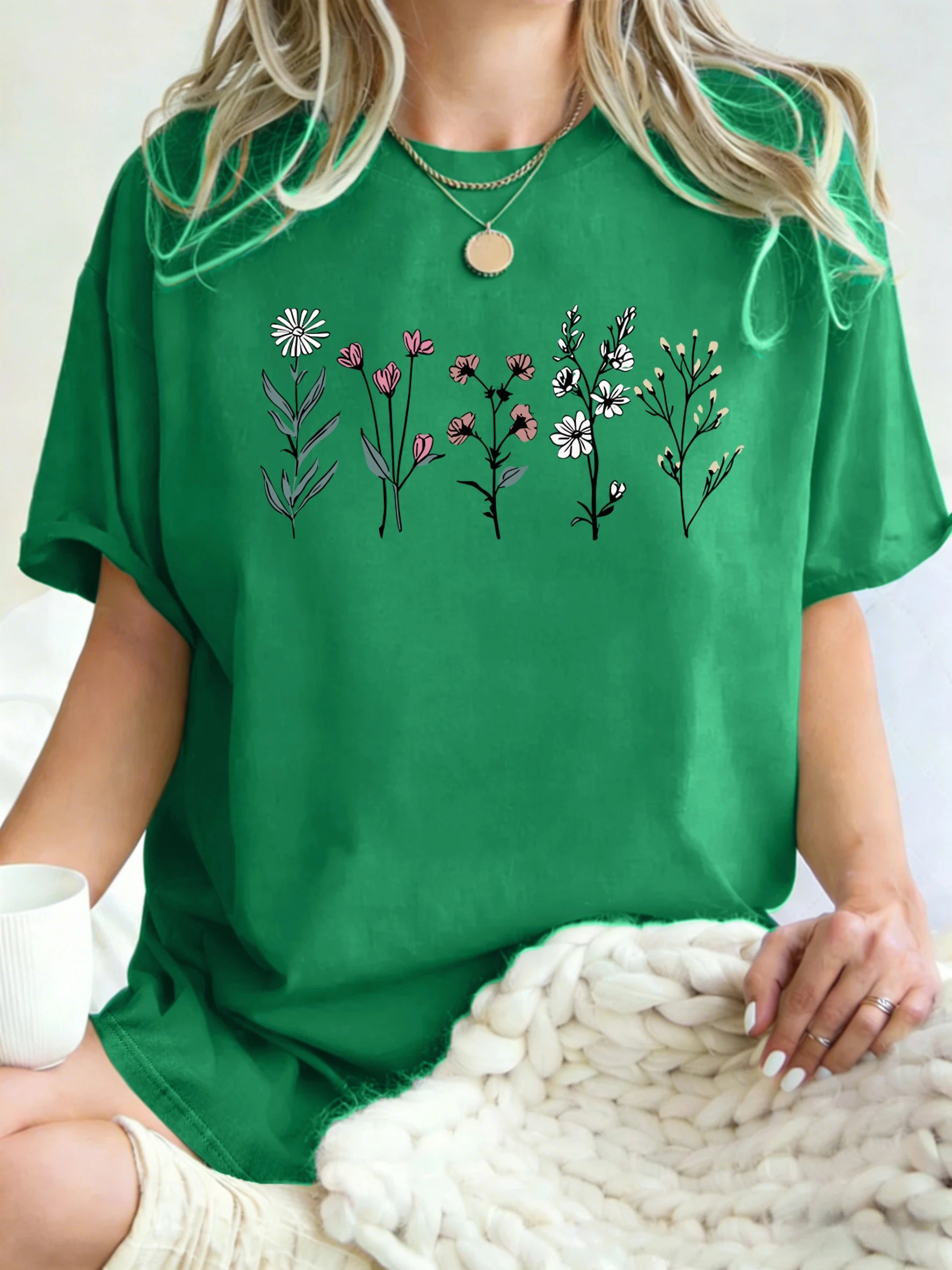 All Kinds Of Beautiful Flowers Printed T-Shirt Women Cotton Loose T Shirts All-Match Summer Clothing Comfortable Y2K Streetwear