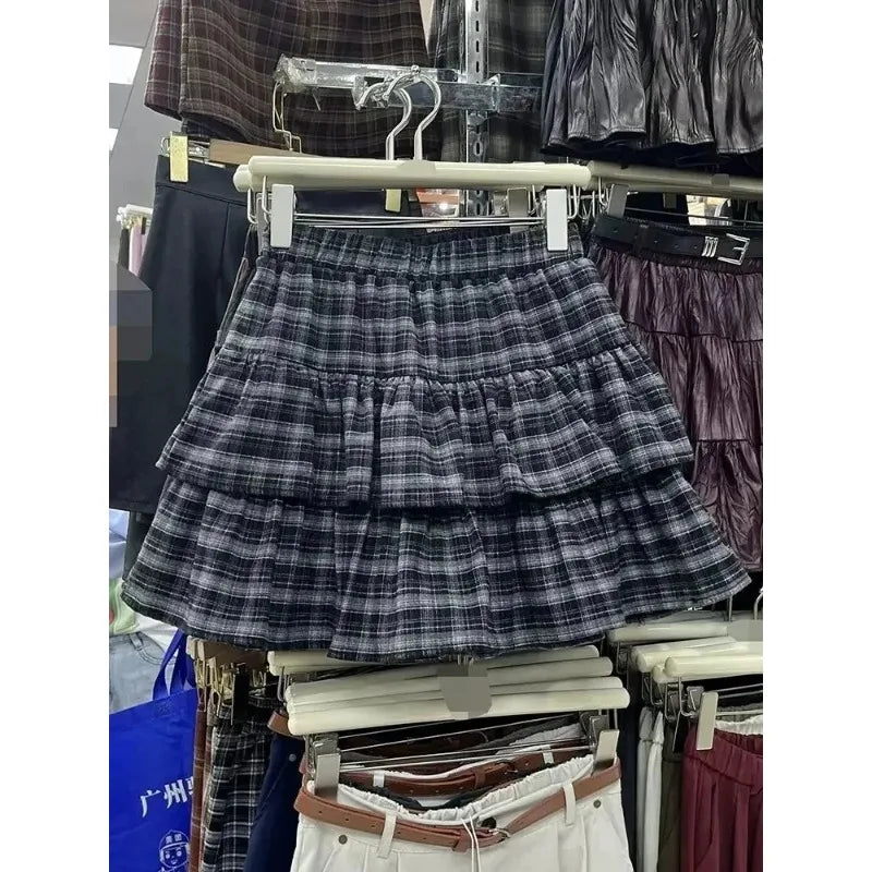 Women's Blue Black Riveted Belt Denim Skirt Y2K Harajuku High Street Fashion 90s Sexy A-line Mini Skirt Summer Clothing 2025 New