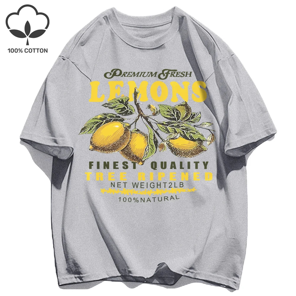 Lemons Fruits Premium Fresh Printing T Shirt Woman Loose Cotton Sportswear O-Neck Casual T Shirts Loose All-Match Short Sleeve