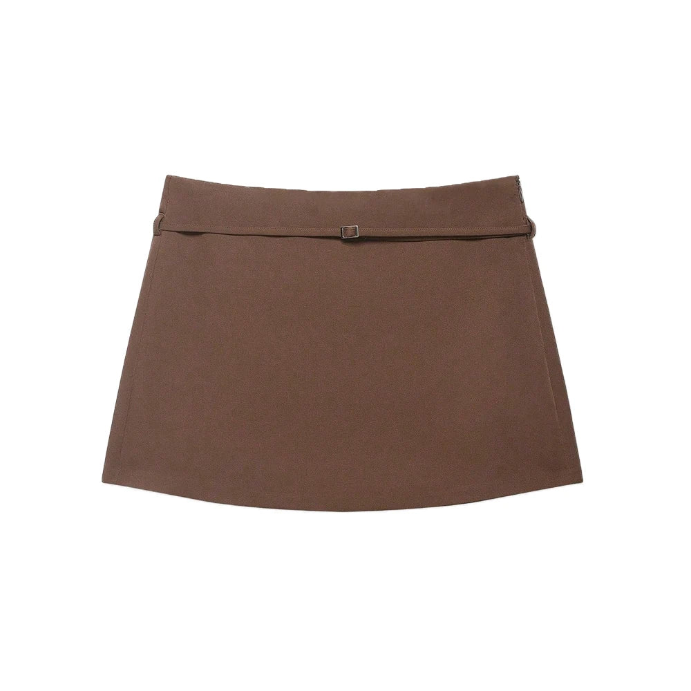Women's Solid Color Skort with Belt Side Zipper Casual Shorts Skirts Fashionable And Stylish Women's Clothing