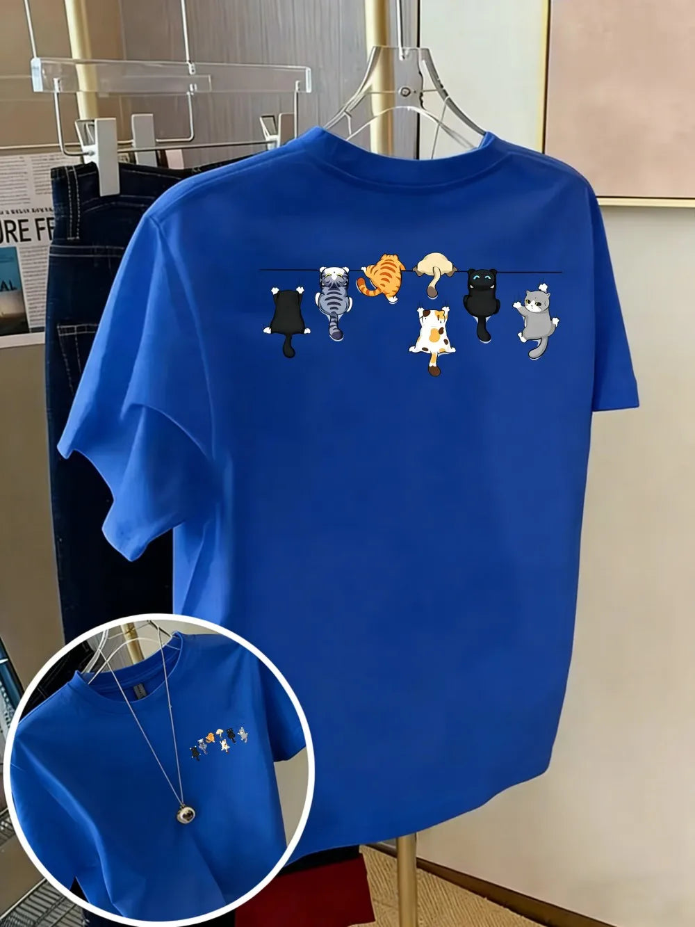 Cartoons Cats Prints T-Shirts Summer Womens Cotton T Shirts Basic O-Neck Oversized Short Sleeve Tops Casual Street Woman Clothes