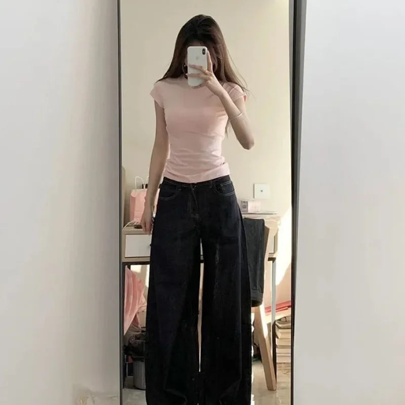 Fanan Solid Basic Short Sleeve T-shirts Women Summer Casual Simplicity Black White O-neck Tee Shirt Korean Cotton Tight T Shirt