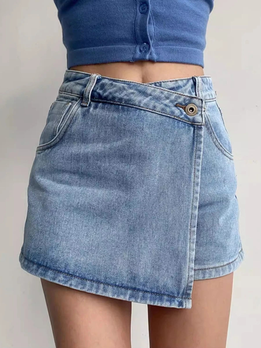 plus Size Women's High Waist A-Line  Skirt Jeans Uneven Length Anti-Light Loose Fit Denim Skirts for Summer