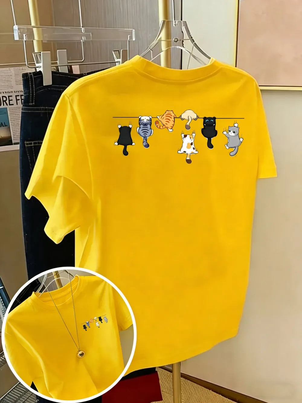 Cartoons Cats Prints T-Shirts Summer Womens Cotton T Shirts Basic O-Neck Oversized Short Sleeve Tops Casual Street Woman Clothes