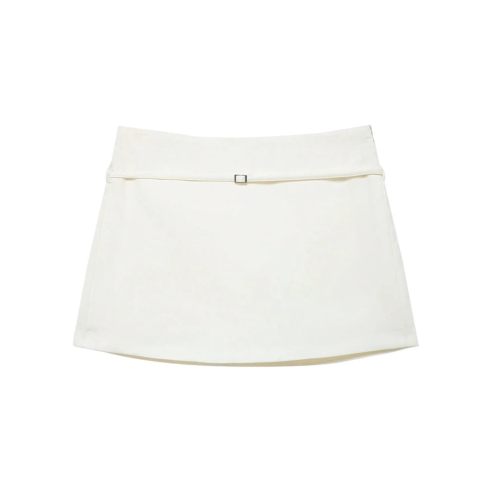 Women's Solid Color Skort with Belt Side Zipper Casual Shorts Skirts Fashionable And Stylish Women's Clothing