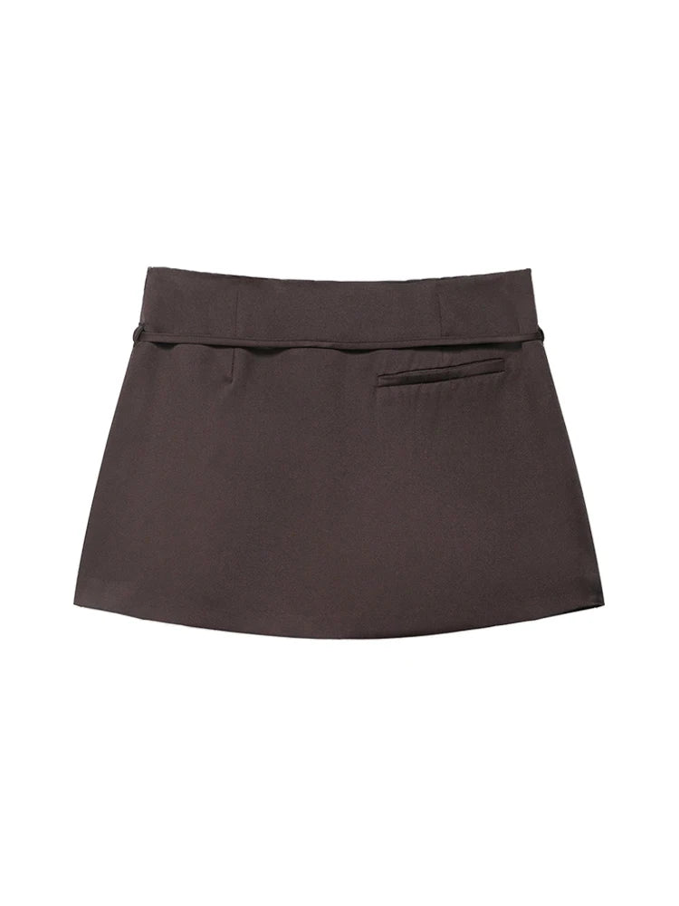 Women's Solid Color Skort with Belt Side Zipper Casual Shorts Skirts Fashionable And Stylish Women's Clothing
