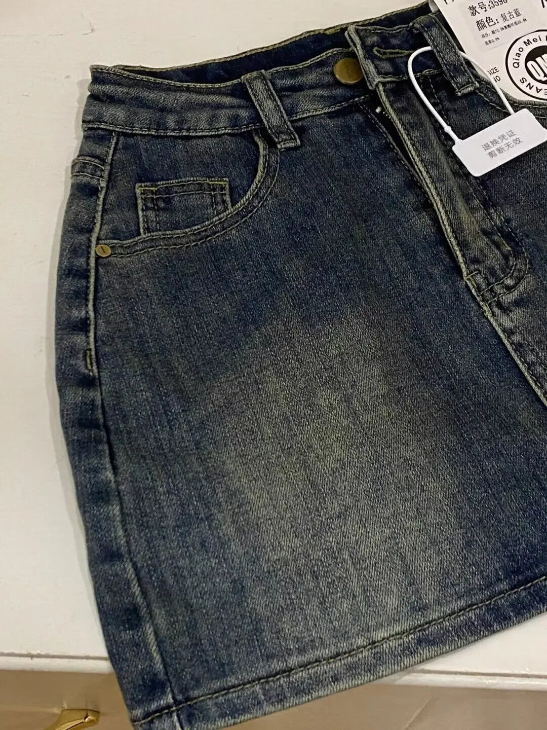 2026 New Spring Summer Denim Mini Skirt Women Retro High Waist Slim A-Line Package Hip Skirt Pants Hot Girl Trendy Streetwear