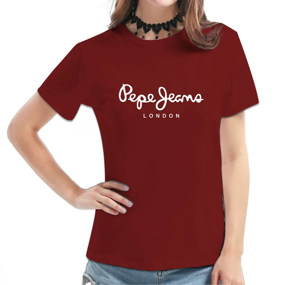 Women's Burgundy Short-Sleeve Tee - London Script Typography Graphic Print, Minimalist Casual Top, Stylish Daily Streetwear