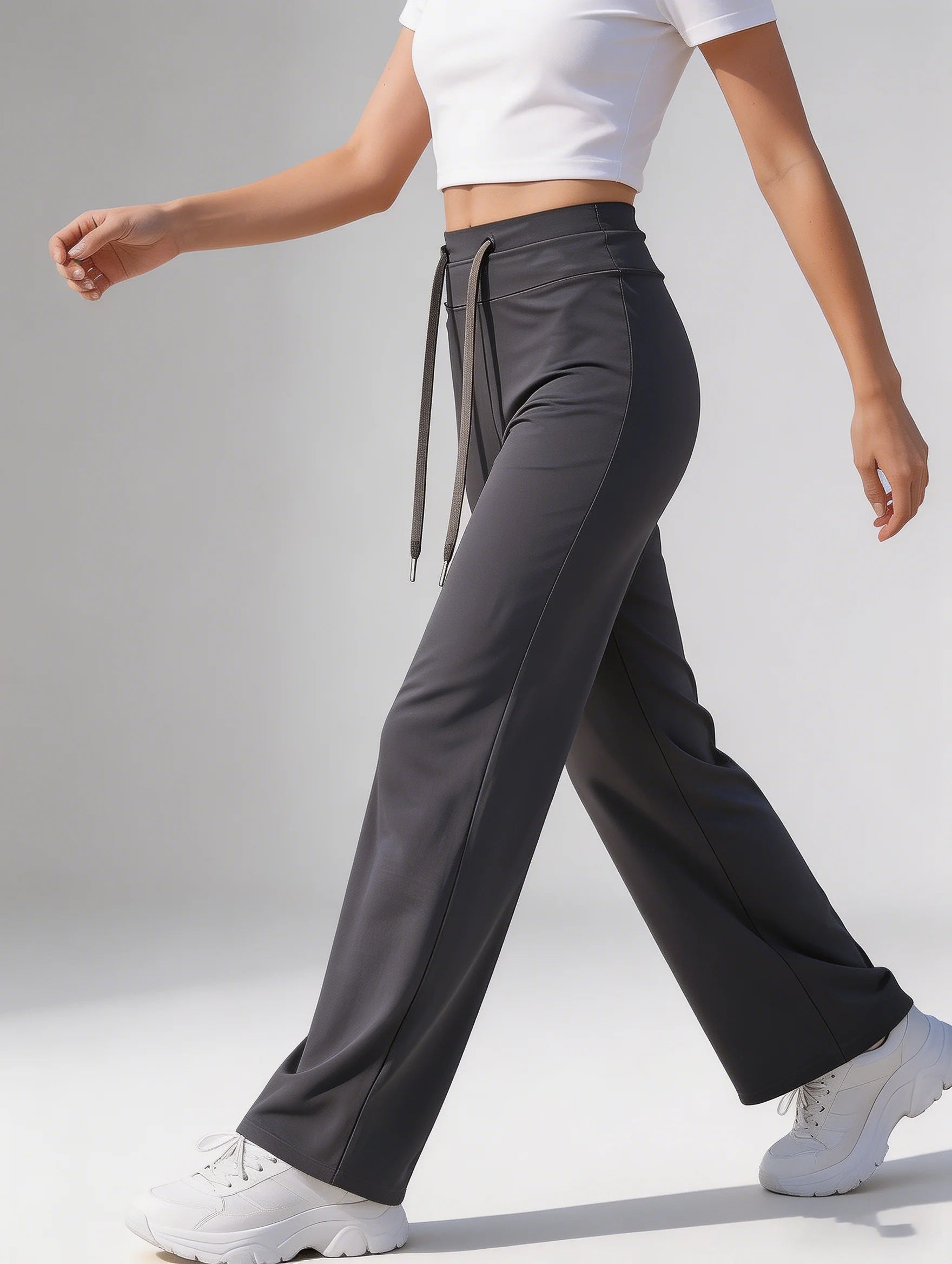 Women's high waist soft elastic drawstring wide-leg pants high elastic breathable comfortable fashion street casual pants.