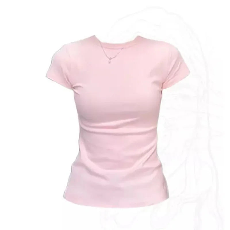 Fanan Solid Basic Short Sleeve T-shirts Women Summer Casual Simplicity Black White O-neck Tee Shirt Korean Cotton Tight T Shirt